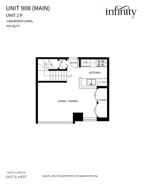 Floor plan for 2 beds, 2 baths